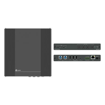 Switcher USB 3.2 | 2 Hosts USB-C con PD 3.0 | 2 Hosts USB-B | 4 Puertos USB Periféricos | Conmutación Automática | Control IP y RS-232 | PoE | Alimentación 20V DC 80W | MegaTOOLS™ Fan-less