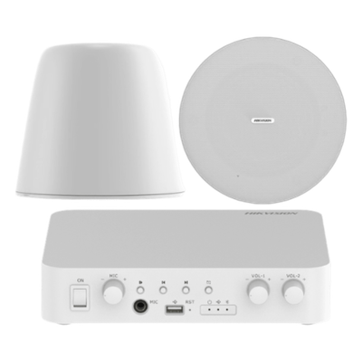 Kit de amplificador compatible con Spotify | Bluetooth | 2 Altavoces Colgantes | sistema 100v | 2 canales con control de volumen independiente | música ambiental