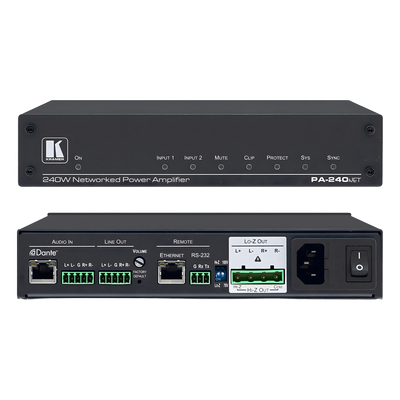Amplificador de Potencia | 240W | Dante | Hi-Z Lo-Z Seleccionable | DSP Integrado | 32 bits 96 kHz | RS-232 IP Control