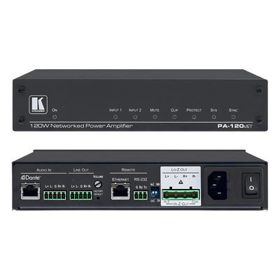 Amplificador de Potencia | 120W | Dante | DSP Integrado | Hi-Z 70V-100V | Lo-Z 4Ω-8Ω | RS-232 | Control IP