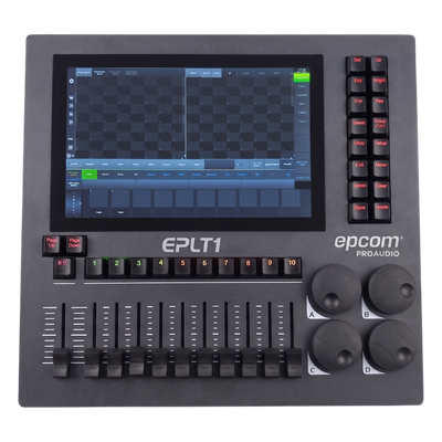 Consola de Iluminación DMX EPLT1 / 2 Universos  / Pantalla 10.1" Multitáctil / 10 Faders + 4 Ruedas / WiFi Integrado / Flight Case Incluido