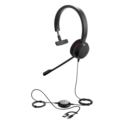 Jabra Evolve 20 Mono con Conexión USB C/A, Micrófono con Cancelación de Ruido de Ultima Generación, Configuración Plug and Play, Certificación Microsoft Teams (4993-823-169)