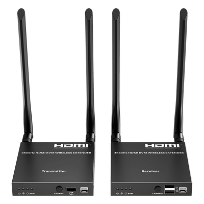 Extensor Inalámbrico HDMI| Con KVM | 4K@60Hz 4096x2160 | Tecnología ipcolor | Banda 5G 5.18-5.24 GHz | Distancia 50 m | Conexión de Hasta 1 a 4 