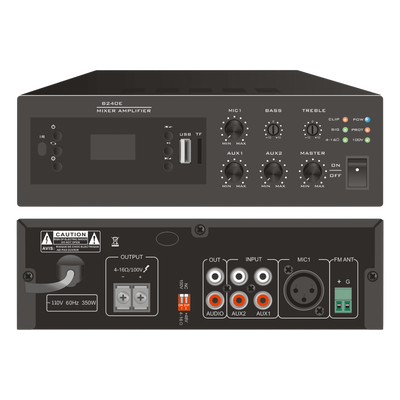 Amplificador Digital Mini MP3 con Bluetooth | 240W | Entrada XLR Micrófono 48V | 2 Entradas RCA | USB y TF Card | FM Radio | Control Remoto | Protección contra Cortocircuito y Sobrecarga