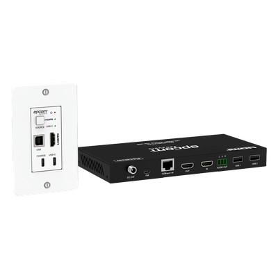 Kit Extensor HDBaseT | 4K@60Hz | 100m Cat6/6a/7 | Placa de Pared USB-C/HDMI | KVM y PoE
