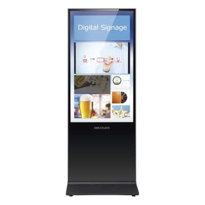 Pantalla de 55" 4K para Publicidad Digital / Base para Piso (Totem) / Puertos USB / Entrada de Video HDMI y VGA /  WiFi / Altavoz Integrada