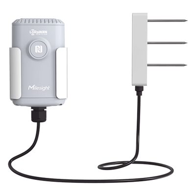 Sensor IoT de Suelo LoRaWAN / Humedad, Temperatura y Conductividad / Sonda FDR de Precisión / Batería 19,000 mAh (10 Años) / NFC + Milesight IoT Cloud