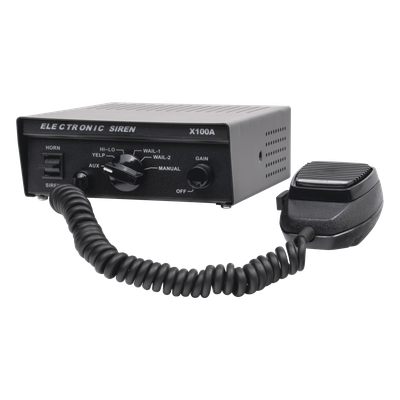 Sirena Vehicular de 100W de Potencia, Con Switch Giratorio de 6 posiciones y Micrófono Integrado de Uso Rudo