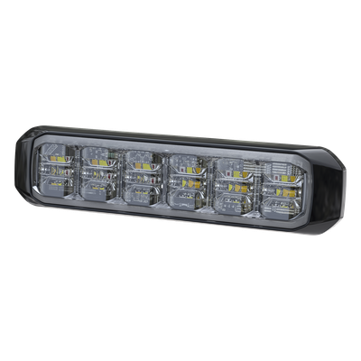 Luz Auxiliar de 18 LED, Tricolor Rojo/Blanco/Azul, Lente Transparente, Bisel Negro, SAE