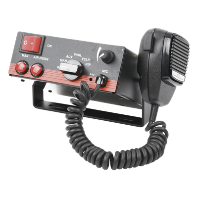 Sirena Vehicular de 100W de Potencia, Con Switch Giratorio de 6 posiciones, Micrófono de Uso Rudo e Interconexión a Radio