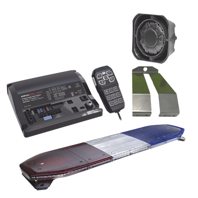 Kit de Sirena, Bocina y Torreta de 48", Con 216 LEDs, Dual Color, Frente: Rojo/Blanco, Azul/Blanco, Trasero: Rojo/Ambar, Azul/Ambar