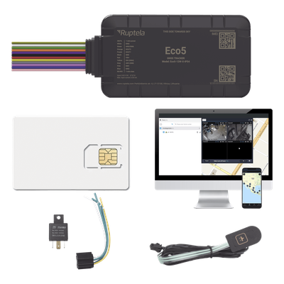 KIT Dispositivo de Rastreo Vehicular / Conectividad LTE Cat1 y LTE-M / BLE 5.0 / GNSS U-blox / Carcasa IP54 / Batería Interna de Respaldo / Detecta Interferencias / Incluye SIM500MB2Y, EPCOMGPSCODE, Relay y boton SOS
