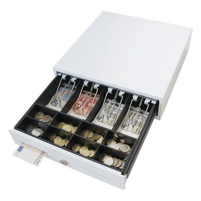 Cajón para Efectivo / Serie MK / 4 Compartimentos Billetes 5-8 Monedas / Clips Metálicos / Ranura de Inserción / Punto de Venta