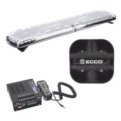 Kit de Sirena Vehicular H2 Covert, Bocina de uso rudo y Torreta 48" Serie 12 con 130 LED, dual color rojo/azul/claro/ambar, ideal para equipar unidades de policia