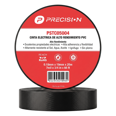 Cinta de aislar de alto rendimiento / Espesor 0.18 mm / Ancho 19 mm / 20 m de Largo / Instalaciones eléctricas y mantenimiento / Color Negro
