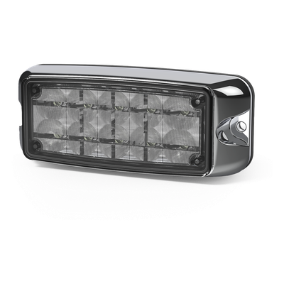 Luz De Advertencia De 5x2" 10 Led, Rojo/Claro, Bisel Cromado, Lente Transparente