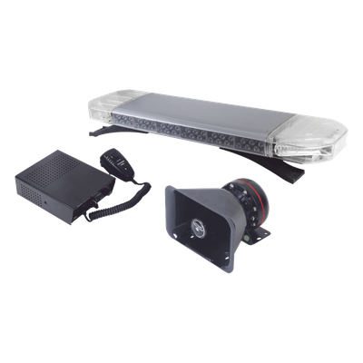 Kit básico para equipar unidades de Seguridad Pública (Barra de Luces Rojo-Azul, Sirena y Bocina)