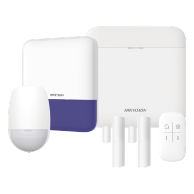 (AX PRO) KIT de Alarma AX PRO / Incluye: 1 Hub con bateria de respaldo / 1 Sensores PIR / 2 Contactos Magnéticos / 1 Control Remoto / 1 Sirena Inalambrica Exterior / WiFi / Compatible con Hik-Connect P2P