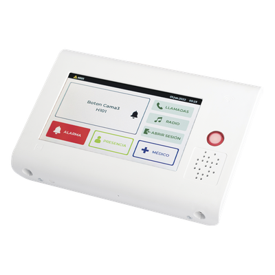 Terminal Inteligente para Habitación Hospitalaria / Pantalla Táctil 7" / RFID 125 kHz / VoIP SIP / PoE IEEE 802.3af / Bus RS485 / Carcasa Antibacteriana