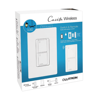 Kit de interruptor de pared Caseta Wireless de 5 A para todo tipo de focos y ventiladores, con control Pico de 2 botones, adaptador de montaje y placa, 120 V, requiere neutro