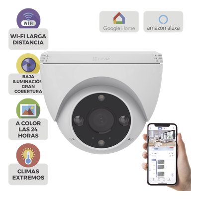 Domo IP 3 Megapíxel (2K) / Wi-Fi / Sirena y Estrobo /Audio de Dos Vías / Detección Humana y Vehiculo / Notificación Push / Audios Personalizables / Ranura Para Memoria hasta 512GB / Uso en Exterior IP67