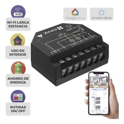 Relevador Wi-Fi  Inteligente / 2 Salidas Para 2 Apagadores / Ideal Para Control de Iluminación / Control Remoto / Horarios Personalizados / Registro de Consumo / 110-240VCA 