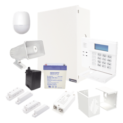 Kit de panel de alarma híbrido de 8 a 48 zonas con teclado de palabras fijas y sensores alámbricos