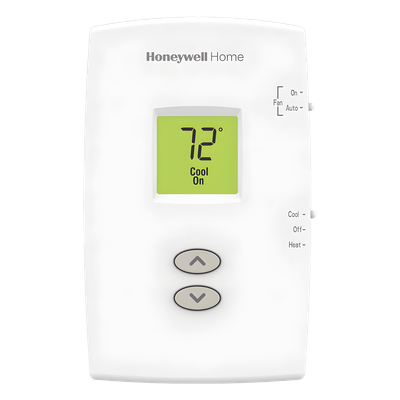 Termostato no programable vertical de 1 etapa calor/frío para sistemas convencionales (gas, aceite, eléctrico) y calefacción por agua caliente, vapor o 750 mV, serie Pro 1000
