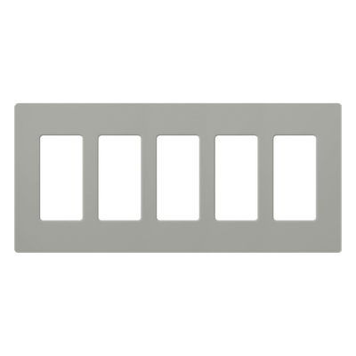 Placa de pared Claro de 5 espacios, acabado brillante color gris, sin tornillos visibles, para atenuadores, apagadores y controles Pico de Lutron
