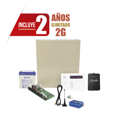 Kit de panel de alarma híbrido con comunicador celular 2G, teclado alfanumérico, batería y transformador, con 2 años de datos incluidos
