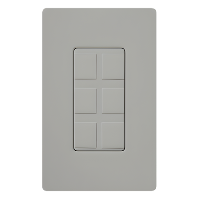 Marco de 6 puertos color gris para conectores snap-in de red, fibra, coaxial y telefonía, línea Claro, incluye 6 insertos ciegos; placa de pared se vende por separado