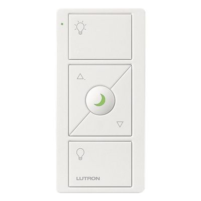 Control remoto inalámbrico Pico de 3 botones con subir y bajar de intensidad y luz nocturna, compatible con Caseta Wireless y RadioRA 2, color blanco brillante