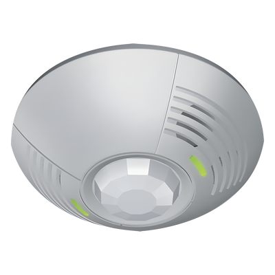 Sensor de ocupación de techo con doble tecnología ultrasónica e infrarroja, cobertura de 46 m² a 180 grados, relevador SPDT y fotocelda, integrable a sistemas Lutron