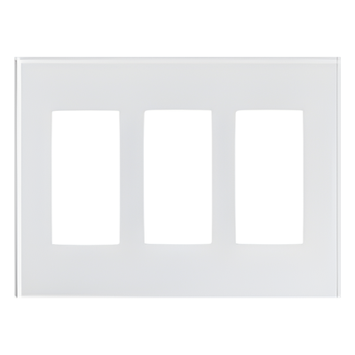 Placa frontal de cristal de 3 espacios para atenuadores, teclados y controles Pico Lutron con apertura tipo Designer, sin tornillos visibles, cristal claro con pintura blanca