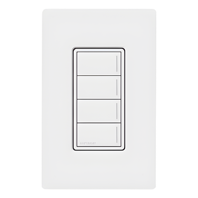 Botonera híbrida Sunnata de 4 botones, dimmer y teclado integrados en un solo dispositivo, para sistema RadioRA 3