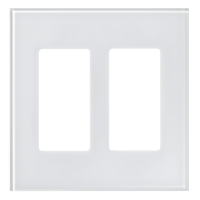 Placa frontal de cristal de 2 espacios para atenuadores, teclados y controles Pico Lutron con apertura tipo Designer, sin tornillos visibles, cristal claro con pintura blanca
