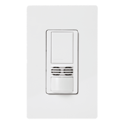 Apagador con sensor de ocupación Maestro de doble tecnología (infrarrojo pasivo y ultrasónica), un circuito, 6 A, sin cable neutro, 120-277 V, color blanco