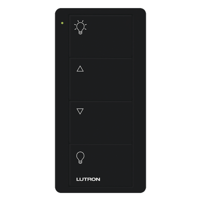 Control Pico inalámbrico de 4 botones para zona de iluminación con encendido, subir, bajar y apagado, negro brillante, compatible con Caseta Wireless y RA2 Select