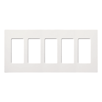 Placa de pared de 5 espacios sin tornillos, acabado satinado color Snow, para atenuadores e interruptores Maestro, Diva, Skylark y controles Pico