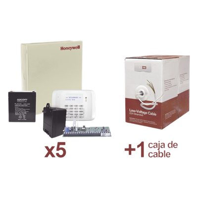 Kit de 5 paneles de alarma VISTA-48LA con batería, transformador y caja de cable de 305 metros