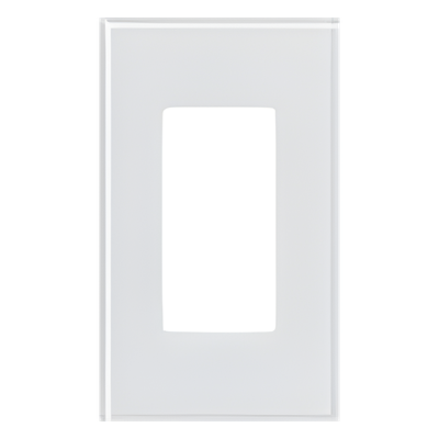 Placa frontal de cristal de 1 espacio para atenuadores, teclados y controles Pico Lutron con apertura tipo Designer, sin tornillos visibles, cristal claro con pintura blanca
