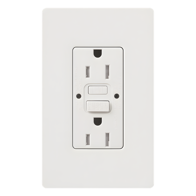 Tomacorriente dúplex GFCI autocomprobable de 15 A y 125 V, resistente a manipulaciones, con indicadores LED de estado y cara estilo decorador, color blanco