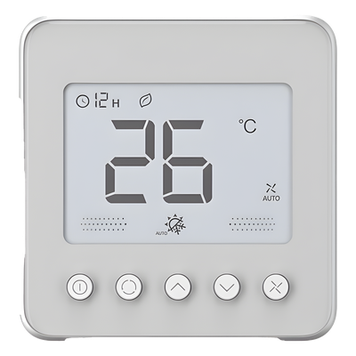 Termostato digital para fan coil de 2/4 tuberías, 110 VCA, ventilador de 3 velocidades, control on/off de válvula