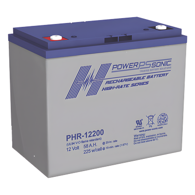 Batería 12V, 58AH, Para Respaldo, Serie PHR, Tecnologías AGM/VRLA, 5 Años Vida Útil, Terminales M6, Reconocida UL