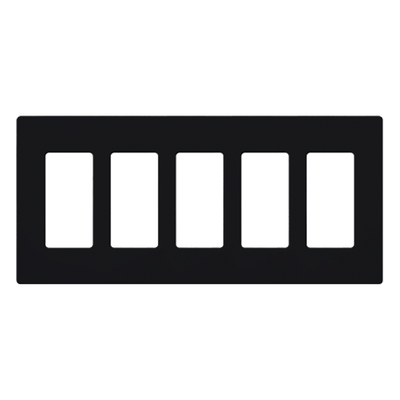 Placa de pared Claro de 5 espacios (gangs) sin tornillos visibles, acabado brillante, para atenuadores, apagadores y controles Pico de Lutron, color negro
