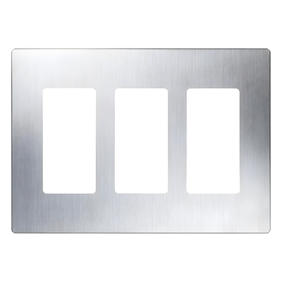 Placa de pared Claro de 3 espacios sin tornillos visibles, acabado en acero inoxidable, para atenuadores y controles Lutron Maestro, Diva, Skylark y control Pico