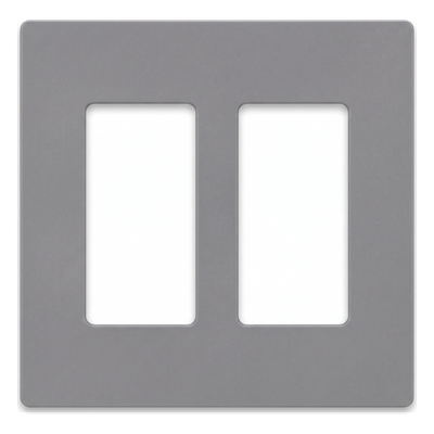 Placa de pared Claro de 2 espacios sin tornillos visibles, para atenuadores, apagadores y controles Lutron con apertura tipo Designer, acabado brillante color gris