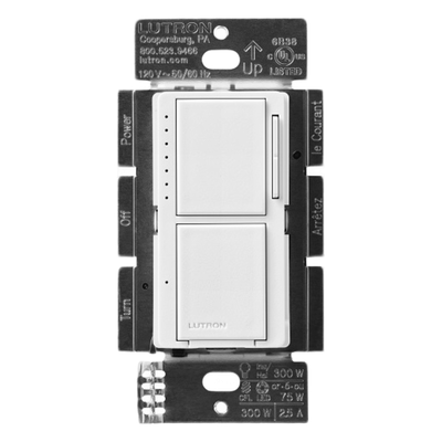 Dimmer y apagador combinados de pared, 300 W incandescente/halógena o 75 W LED/CFL, apagador 300 W / 2.5 A, sin cable neutro, línea Lutron Maestro