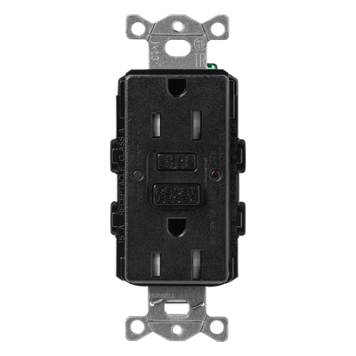 Tomacorriente dúplex GFCI autocomprobante de 15 A 125 V resistente a manipulaciones, color Midnight satinado, para placas de apertura tipo designer Claro y Satin Colors