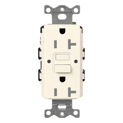 Contacto GFCI Claro 15 A/125 V con autoprueba y protección contra manipulación, color biscuit